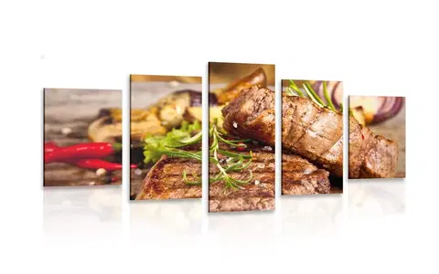Obrazy jedlá a nápoje 5-dielny obraz grilovaný hovädzí steak