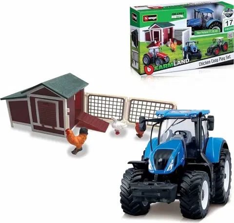 Hračky - dopravné stroje a traktory BBURAGO - Farmland Slepačia Farma s traktorom
