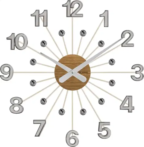 Hodiny Drevené hodiny s kameňmi Vlaha design VCT1084, 49cm šedá