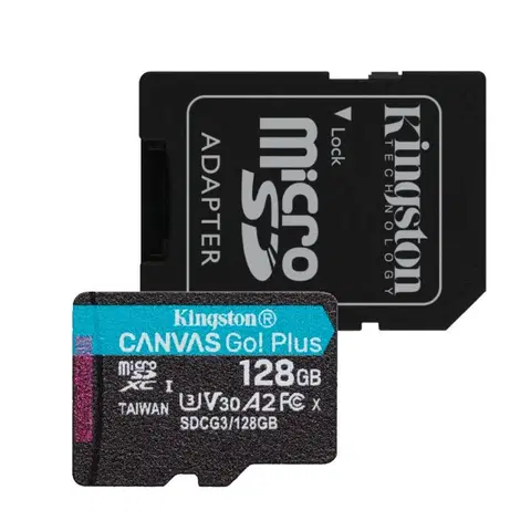 Pamäťové karty Kingston Canvas Go Plus Micro SDXC 128 GB , SD adaptér, UHS-I U3 A2, Class 10 - rýchlosť 170/90 MB/s