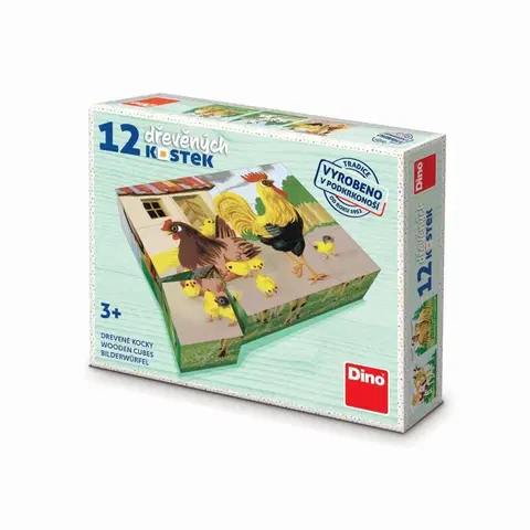 Drevené hračky DINO - Domáce zvieratá Retro 12 drevených kociek