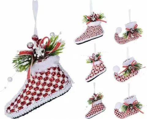 Vianočné dekorácie Kinekus Ozdoba závesná topánka 11,5x4,5x9 cm červeno/biela mix