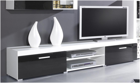 TV stolíky CAMA MEBLE Samba REG8 tv stolík biela / čierny lesk
