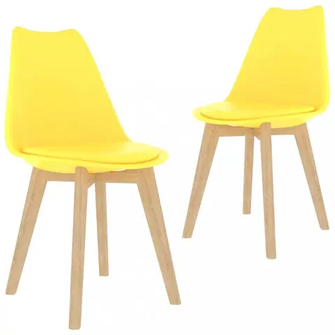 Jedálenské stoličky a kreslá Jedálenská stolička 2 ks plast / umelá koža / buk Dekorhome Žltá