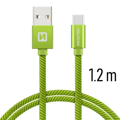 USB káble Dátový kábel Swissten textilný s USB-C konektorom a podporou rýchlonabíjania, zelený 71521207