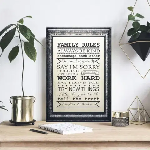 Tabuľky do bytu Obraz na stenu - Family Rules (v anglickom jazyku)