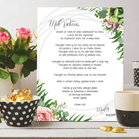 Tabuľky s venovaním (darčeky) Darček na svadbu - Svadobné poďakovanie od ženícha pre rodičov - tabuľka
