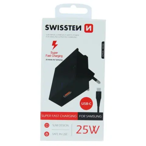Nabíjačky pre mobilné telefóny Rýchlonabíjačka Swissten Samsung Super Fast Charging 25 W + kábel USB-C/USB-C 1,2 m, čierna 22050100
