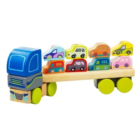 Hračky - dopravné stroje a traktory CUBIKA - 13418 Kamión s autami - drevená skladačka 12 dielov