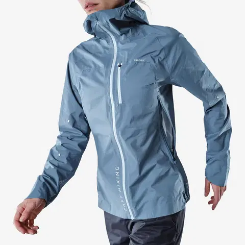 bundy a vesty Dámska ultraľahká nepremokavá bunda FH500 Rain na rýchlu turistiku modrá