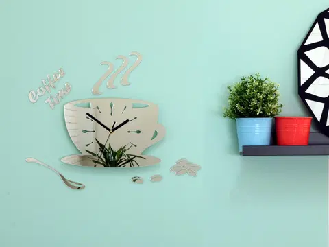 Hodiny Nástenné hodiny DIY, Coffee Time Mirror, 64x43cm