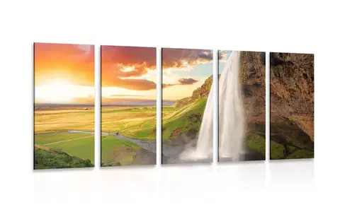 Obrazy prírody a krajiny 5-dielny obraz majestátny vodopád na Islande