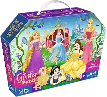 Hračky puzzle TREFL - Puzzle 70 glitter v kufríku - Princezné Disney