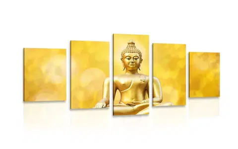 Obrazy Feng Shui 5-dielny obraz zlatá socha Budhu