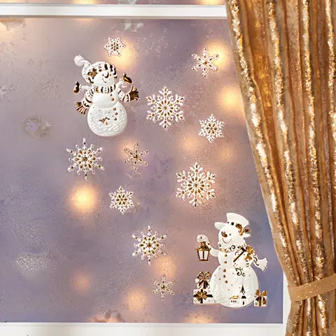 Drobné dekorácie a doplnky 10-dielna maľba na okno "Zlatí snehuliaci"