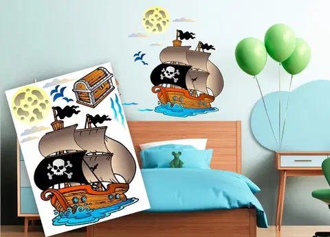 Nálepky pre deti Dekoračné nálepky na stenu pirátska loď