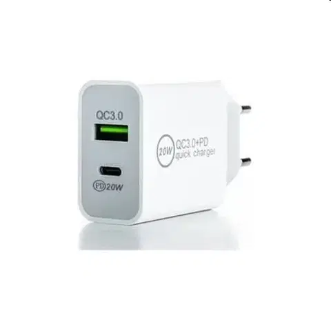 Nabíjačky pre mobilné telefóny ER POWER Sieťová nabíjačka s  USB-C/USB-A, PD, QC, 20W, biela ERPW20PD2WH
