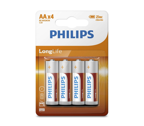 Predlžovacie káble Philips Philips R6L4B/10 - 4 ks Zinkochloridová batéria AA LONGLIFE 1,5V 
