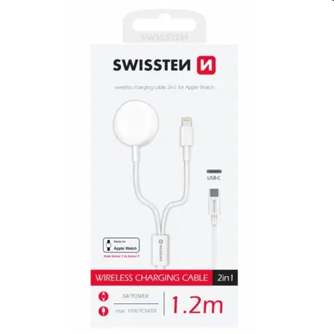 Príslušenstvo k wearables Swissten Nabíjací magnetický kábel 2v1 pre Apple Watch a Lightning 1,2 m, biela 22055510