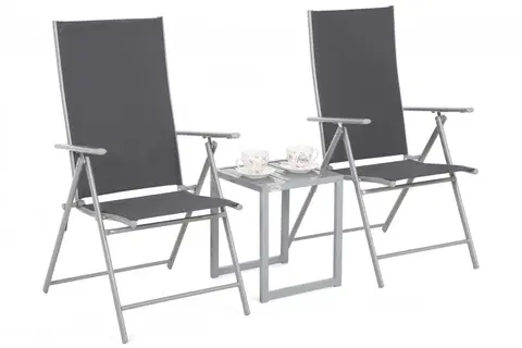 Záhradný kreslá Set záhradných polohovacích stoličiek so stolíkom 3 ks Strieborná / sivá