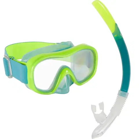 potápanie Detská súprava na šnorchlovanie 100 maska a šnorchel s ventilom fluorescenčná zelená