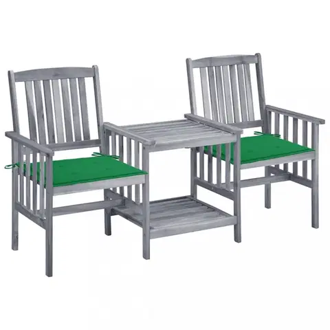 Zahradné stoličky Zaradné stoličky so stolíkom akácia / látka Dekorhome Tmavo zelená