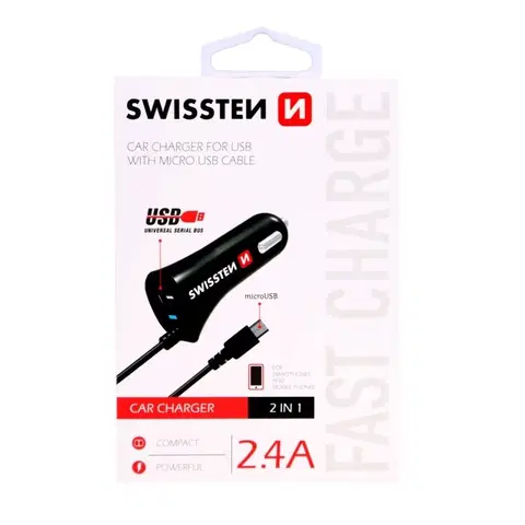 Nabíjačky pre mobilné telefóny Autonabíjačka Swissten 2.4A so zabudovaným Micro-USB káblomaUSB konektorom 20111000