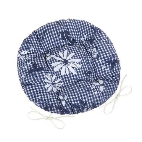Záhradné slnečníky a doplnky Bellatex Sedák DITA okrúhly prešívaný Kocka s kvetom modrá, 40 cm