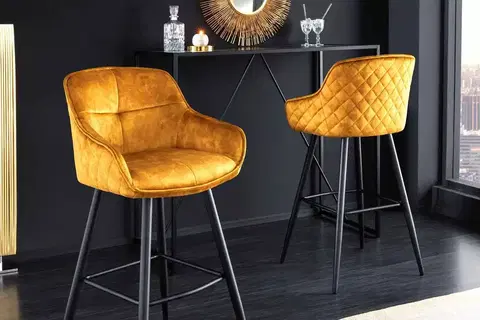 Barové stoličky LuxD Dizajnová barová stolička Natasha horčicový zamat