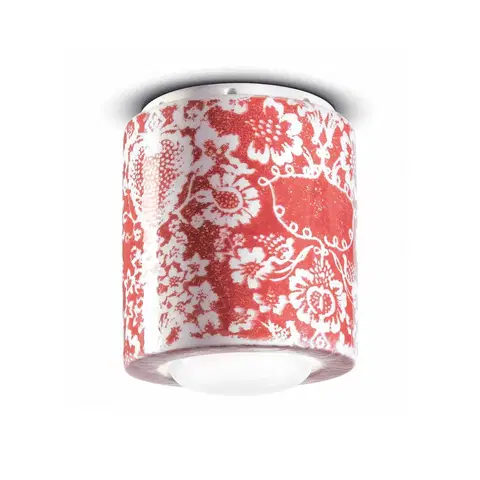 Bodové svetlá Ferroluce PI stropné svietidlo, kvetinový vzor, Ø 12,5 cm červená/biela