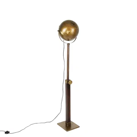 Stojace lampy Priemyselné stojace svietidlo bronzové s nastaviteľným drevom - Haicha