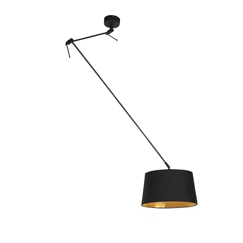 Zavesne lampy Závesná lampa s bavlneným tienidlom čierna so zlatom 35 cm - Blitz I čierna
