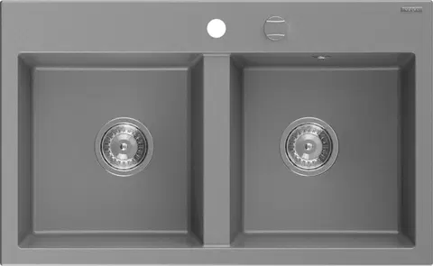 Kuchynské drezy MEXEN MEXEN - Hektor granitový drez 2-bowl 800 x 480 mm, sivá, sifón chróm 6521802000-71
