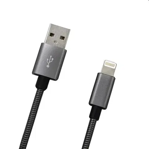 USB káble MobilNET Dátový a nabíjací kábel USBLightning, 2A, 1m, sivý KAB-0099-USB-LIGHT