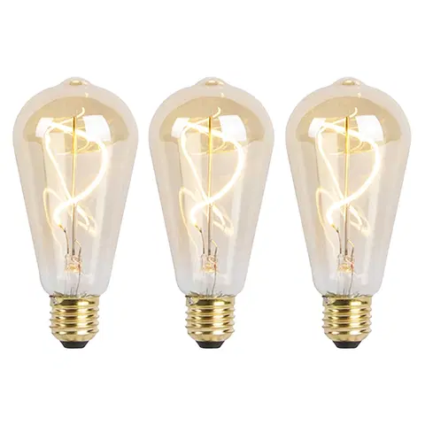 Ziarovky Sada 3ks E27 stmievateľných LED špirálových lámp ST64 zlatá 4W 270 lm 2100K