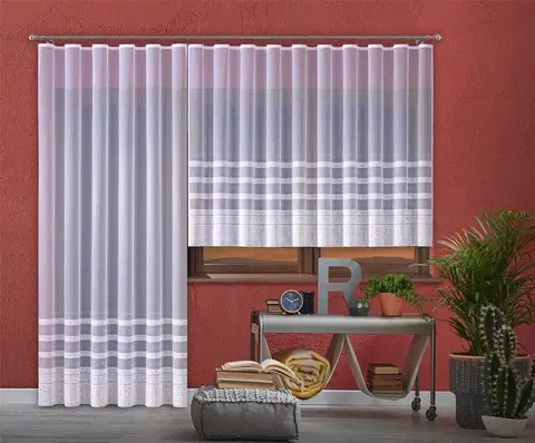 Záclony Forbyt, Hotová záclona alebo balkónový komplet, Karolína, biela 250 x 130 cm