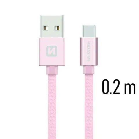 USB káble Dátový kábel Swissten textilný s USB-C konektorom a podporou rýchlonabíjania, ružovozlatý 71521105