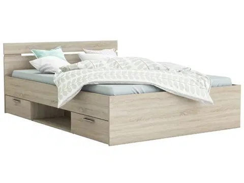 Postele KONDELA Michigan New 160 manželská posteľ s úložným priestorom dub sonoma