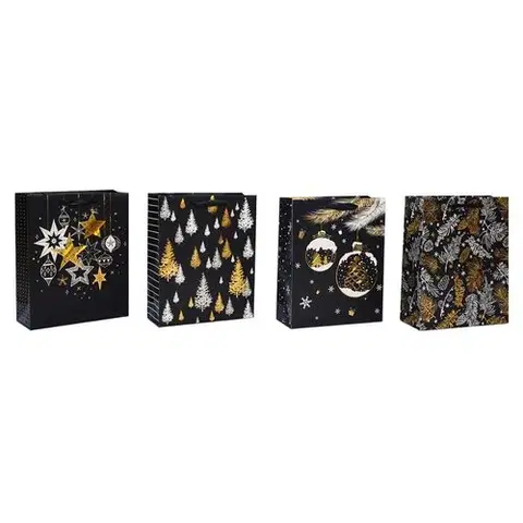 Hračky Sada vianočných darčekových tašiek 4 ks, čierna, 26 x 32 x 10 cm