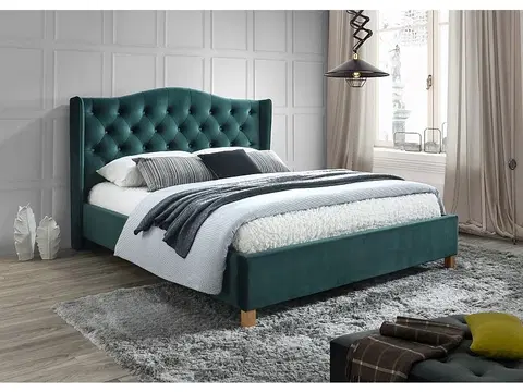 Manželské postele ASPENA VELVET manželská posteľ 180x200cm, zelená,dub