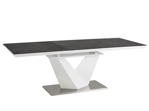 Jedálenské stoly Signal Stôl ALARAS II čierny vzor kameňa / biely lak 120(180)x80