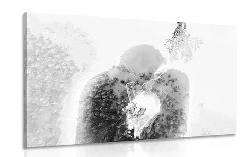 Čiernobiele obrazy Obraz zamilovaný pár pod imelom v čiernobielom prevedení
