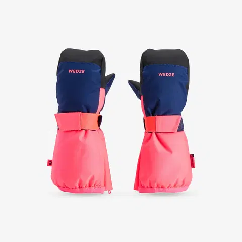 rukavice Detské nepremokavé lyžiarske palčiaky modro-ružové