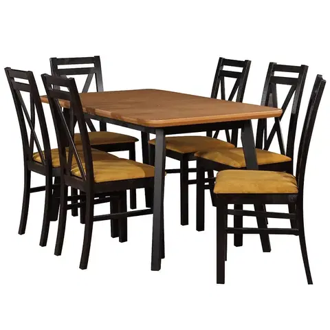 Súpravy stôl a stoličky v podkrovnom štýle Jedálenská zostava Cezar 1+6 st41 140x80+40 +W114 wotan/cierny