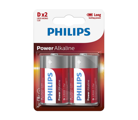 Predlžovacie káble Philips Philips LR20P2B/10 - 2 ks Alkalická batéria D POWER ALKALINE 1,5V 