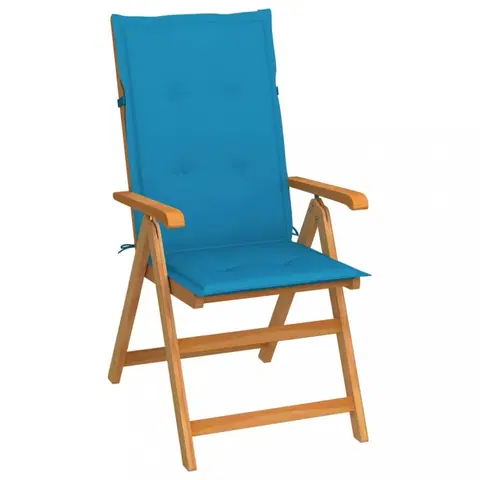 Zahradné stoličky Skladacia záhradná stolička s poduškami teak / látka Dekorhome Svetlo modrá