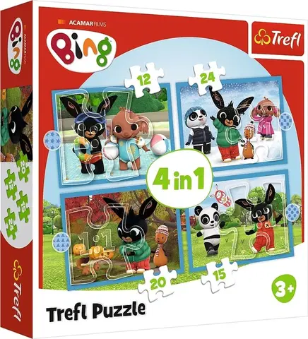 Hračky puzzle TREFL - Puzzle 4v1 - Šťastný Bing / Acamar Films Bing
