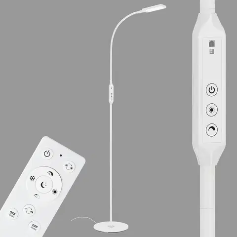 Stojacie lampy Briloner LED stojacia lampa Office Remote, diaľkové ovládanie, biela