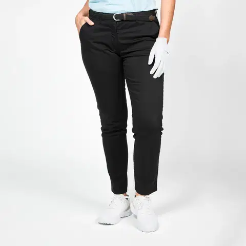 nohavice Dámske bavlnené golfové chino nohavice MW500 čierne