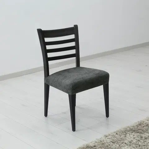 Stoličky Poťah elastický na sedák stoličky, komplet 2 ks Estivella odolný proti škvrnám, tmavo šedá